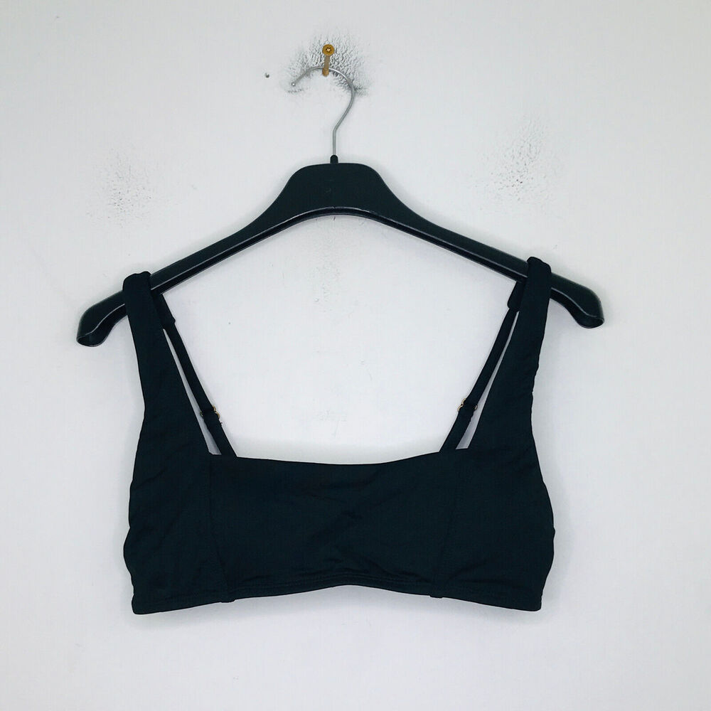 Andie Womens Small Bikini Top Black Havana Square Neck Sporty Bandeau Padded CJ3